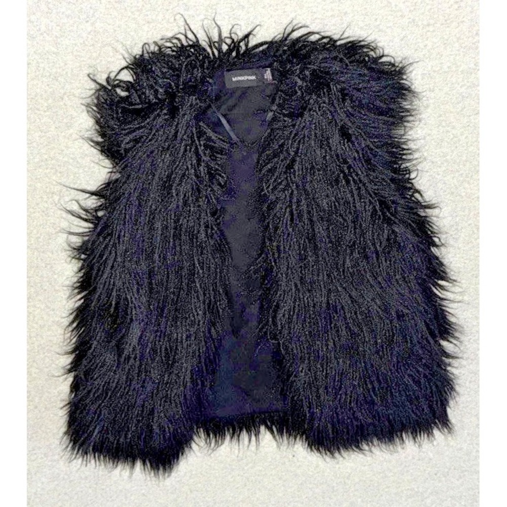 Minkpink Black Faux Fur Vest Rocker Size M/L Rocker Mobwife Y2K Gothic